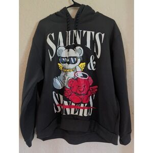 GSTR‎ Men's Large Saints & Sinners Bears Charcoal Gray Hoodie Sweatshirt